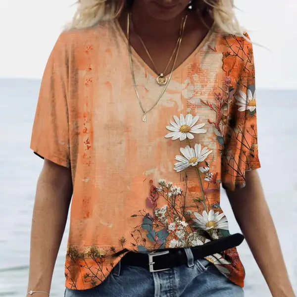 Women’s Summer Gradient Graphics V Neck Plus Size Tops - 24Q1WTX024-XK11221 / M