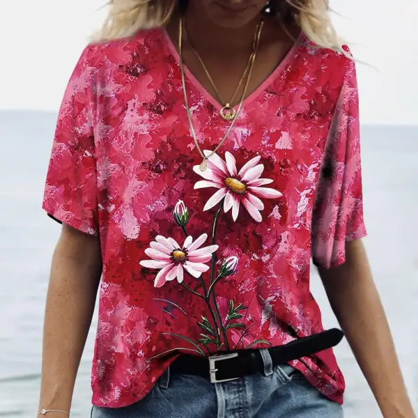Women’s Summer Gradient Graphics V Neck Plus Size Tops - 24Q1WTX024-XK11217 / XXXL