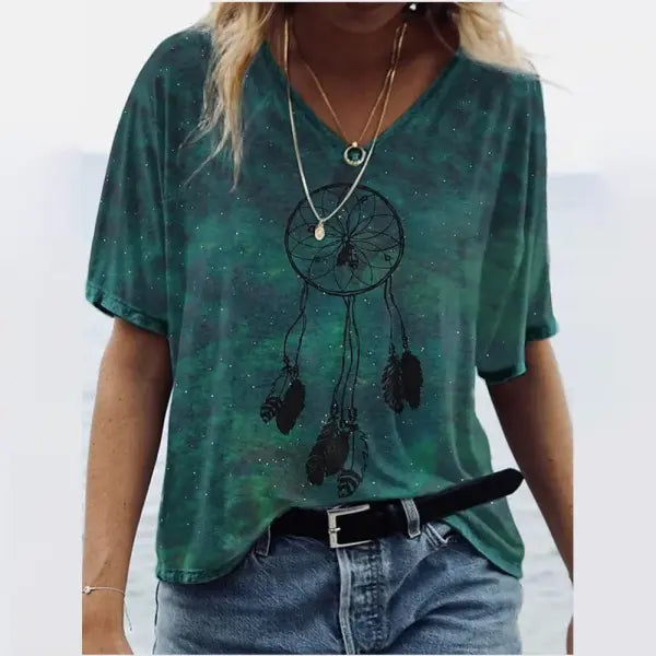 Women’s Summer Gradient Graphics V Neck Plus Size Tops - TXMwomen-101232 / S