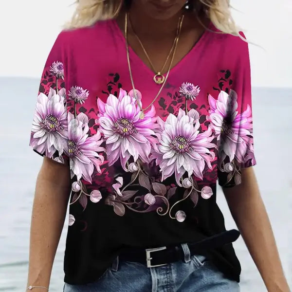 Women’s Summer Gradient Graphics V Neck Plus Size Tops - 24Q1WTX024-XK11228 / XXXL