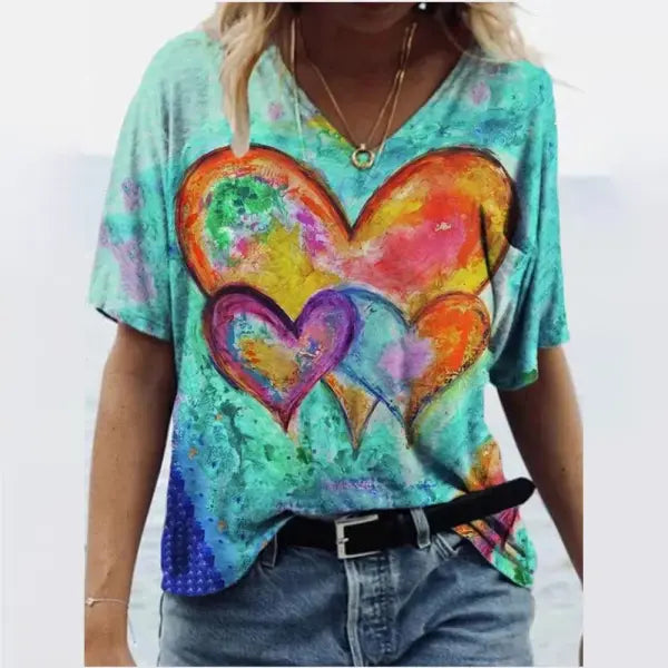 Women’s Summer Gradient Graphics V Neck Plus Size Tops - DXC10C-612 / S