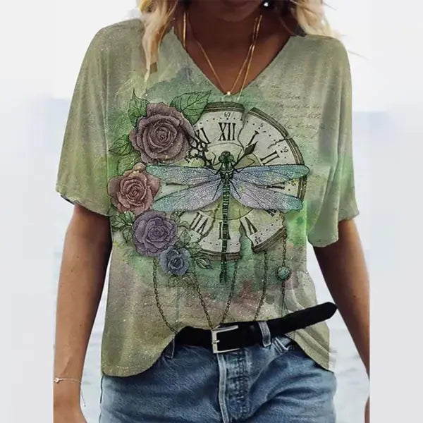 Women’s Summer Gradient Graphics V Neck Plus Size Tops