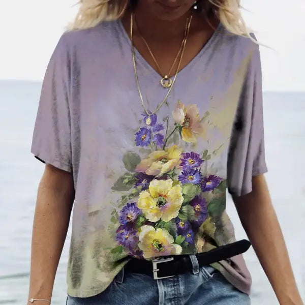 Women’s Summer Gradient Graphics V Neck Plus Size Tops - 24Q1WTX024-XK11214 / S