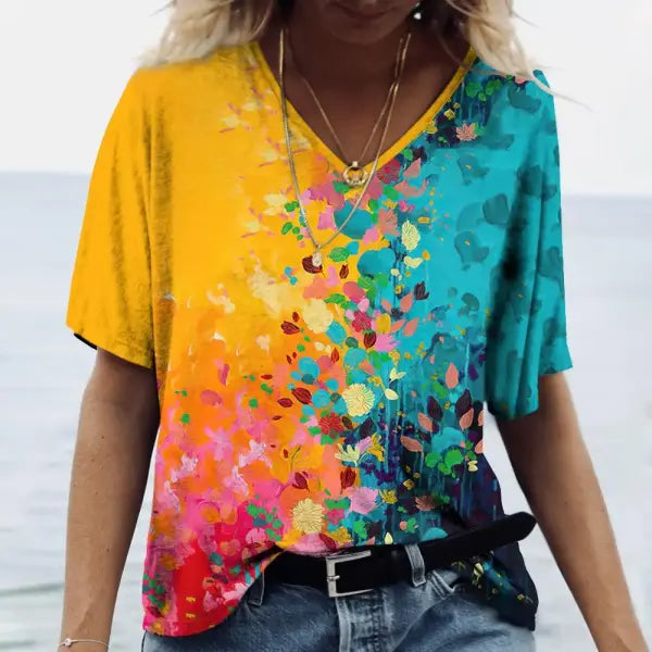 Women’s Summer Gradient Graphics V Neck Plus Size Tops - 24Q1WTX024-XK11223 / M
