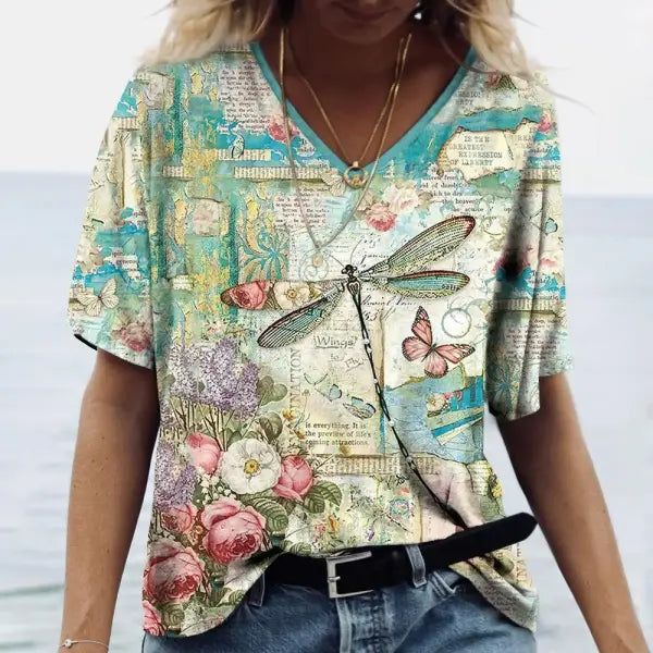 Women’s Summer Gradient Graphics V Neck Plus Size Tops - 24Q1WTX024-XK11227 / M