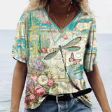 Women’s Summer Gradient Graphics V Neck Plus Size Tops - 24Q1WTX024-XK11227 / M