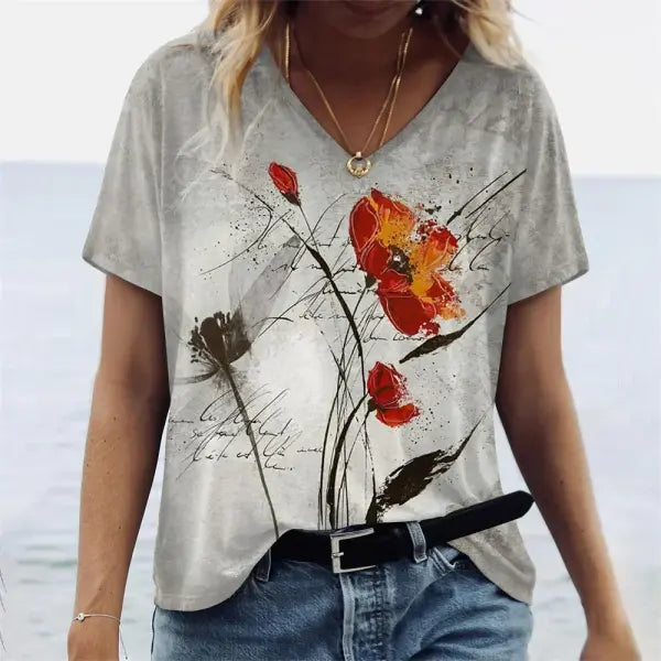 Women’s Summer Gradient Graphics V Neck Plus Size Tops - TXMwomen-101250 / S