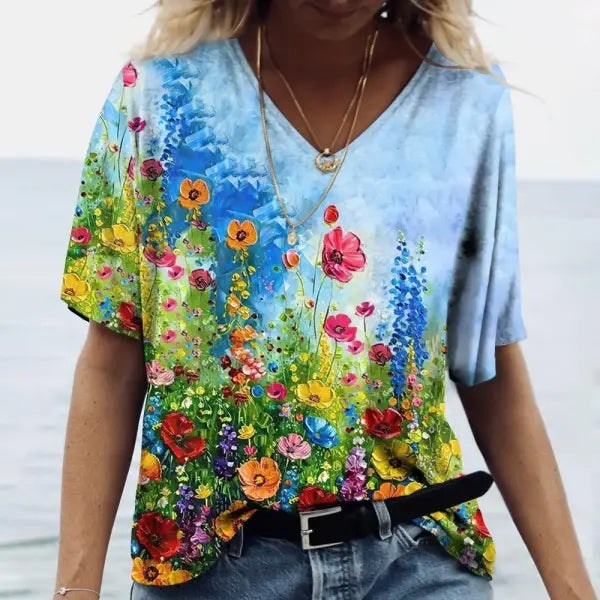 Women’s Summer Gradient Graphics V Neck Plus Size Tops - 24Q1WTX024-XK11222 / M