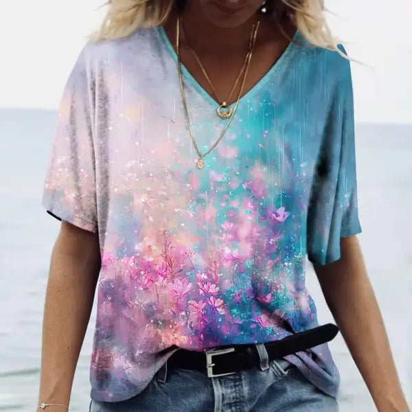 Women’s Summer Gradient Graphics V Neck Plus Size Tops - 24Q1WTX024-XK11225 / M