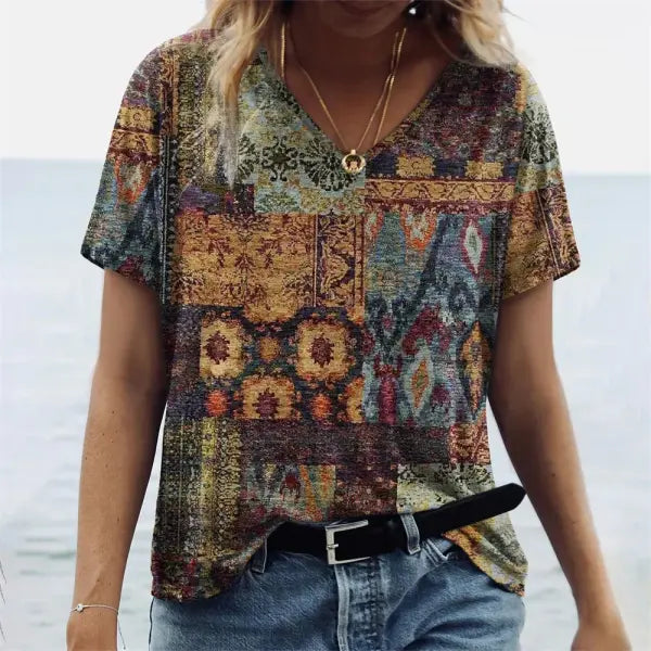 Women’s Summer Gradient Graphics V Neck Plus Size Tops - DXC10C-608 / S