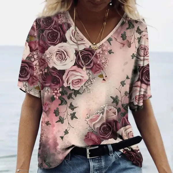 Women’s Summer Gradient Graphics V Neck Plus Size Tops - 24Q1WTX024-XK11226 / M