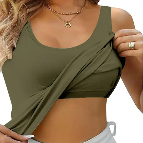 Womens Tank Tops With Built In Bras 2024 Summer Casual Crew Neck Sleeveless Camisole Plus Size Solid Color Tops