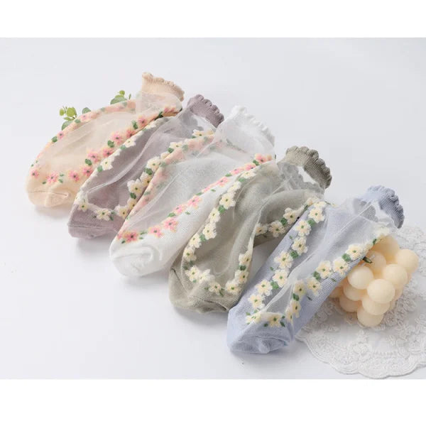 Women's Thin Spun Glass Lace Crystal Boat Socks - Himpall