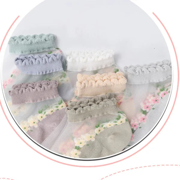 Women's Thin Spun Glass Lace Crystal Boat Socks - Himpall