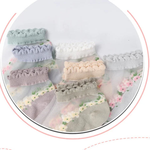 Women's Thin Spun Glass Lace Crystal Boat Socks - Himpall