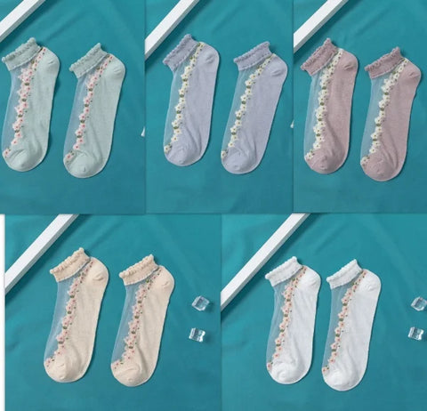 Women's Thin Spun Glass Lace Crystal Boat Socks - Himpall