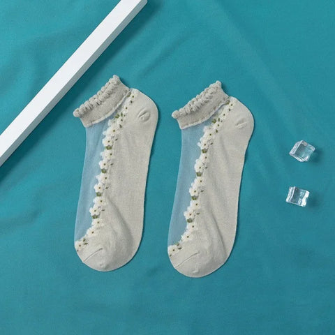 Women's Thin Spun Glass Lace Crystal Boat Socks - Himpall
