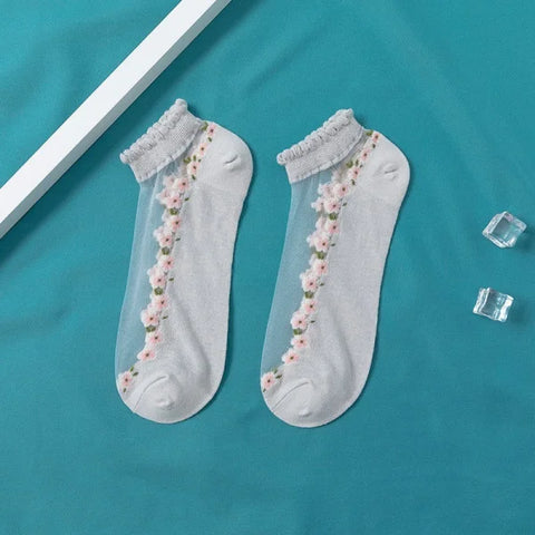 Women's Thin Spun Glass Lace Crystal Boat Socks - Himpall