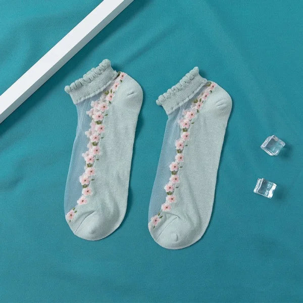 Women's Thin Spun Glass Lace Crystal Boat Socks - Himpall