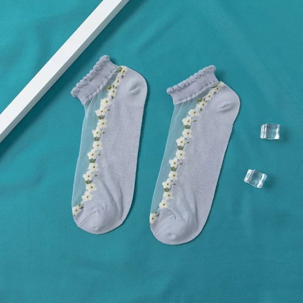 Women's Thin Spun Glass Lace Crystal Boat Socks - Himpall