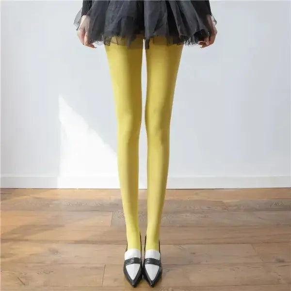 Women’s Super Elastic Red Tights – Slim Stockings Pantyhose Large Size Y2K Leggings for Spring Autumn & Winter - Yellow
