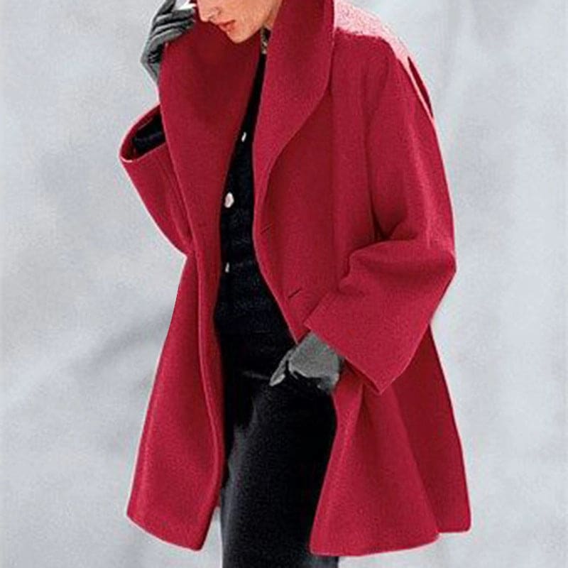 Women’s Trendy Multi-Color Woolen Coat with Round Neck Loose Sweater Design - Red / 4XL