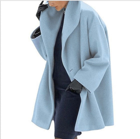 Women’s Trendy Multi-Color Woolen Coat with Round Neck Loose Sweater Design - Sky Blue / 4XL