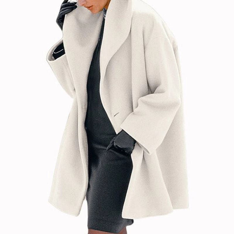 Women’s Trendy Multi-Color Woolen Coat with Round Neck Loose Sweater Design - White / 4XL