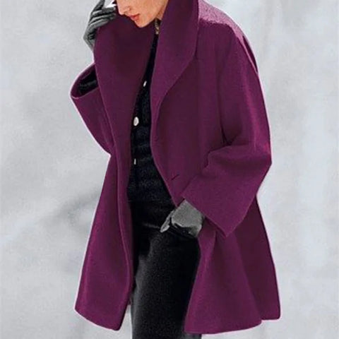 Women’s Trendy Multi-Color Woolen Coat with Round Neck Loose Sweater Design - Himpall