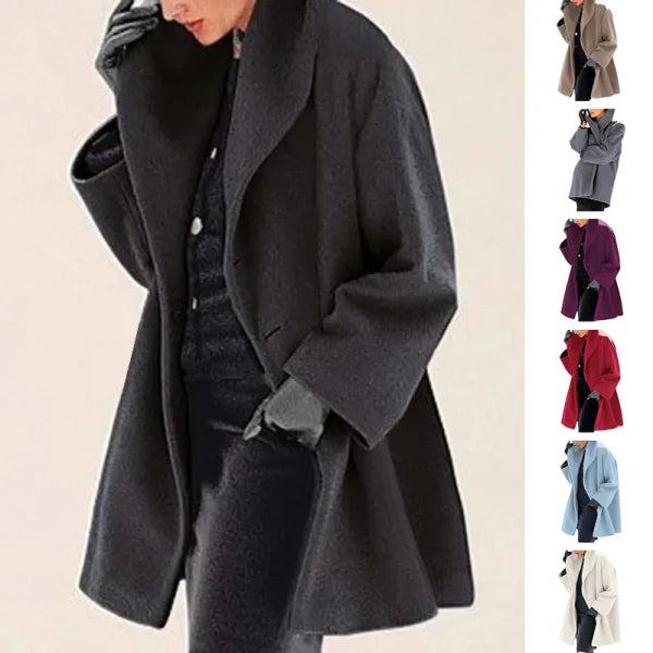 Women’s Trendy Multi-Color Woolen Coat with Round Neck Loose Sweater Design - Himpall