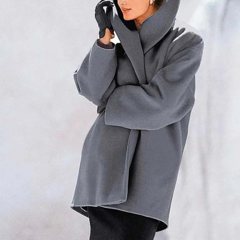 Women’s Trendy Multi-Color Woolen Coat with Round Neck Loose Sweater Design - Himpall