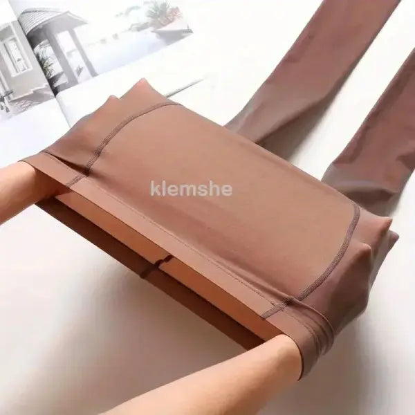 Women’s Warm Mesh Fleece Tights – High Elastic Insulated Pantyhose with Translucent Skin Effect