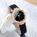 Elegant 5 Piece Womens Round Leather Watch and Jewelry Set