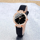 Elegant 5 Piece Womens Round Leather Watch and Jewelry Set
