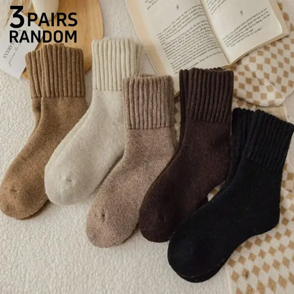 Women’s Winter Crew Socks | Thick Terry & Fleece Lined | Warm Snow Socks in Melange Colors - 3 Pairs Random / One Size