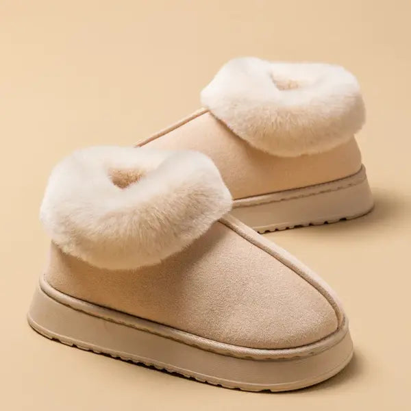 Women’s Winter Indoor Slippers: Non-Slip Plush Fleece-Lined Warm Cotton House Shoes - Beige / 42-43