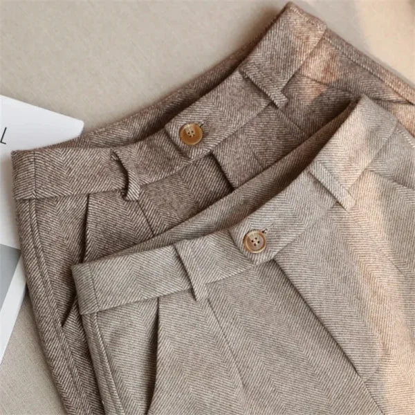 Women's Woolen Harem Pants - High Waisted Casual Pencil Trousers for Office & Autumn Winter - Himpall