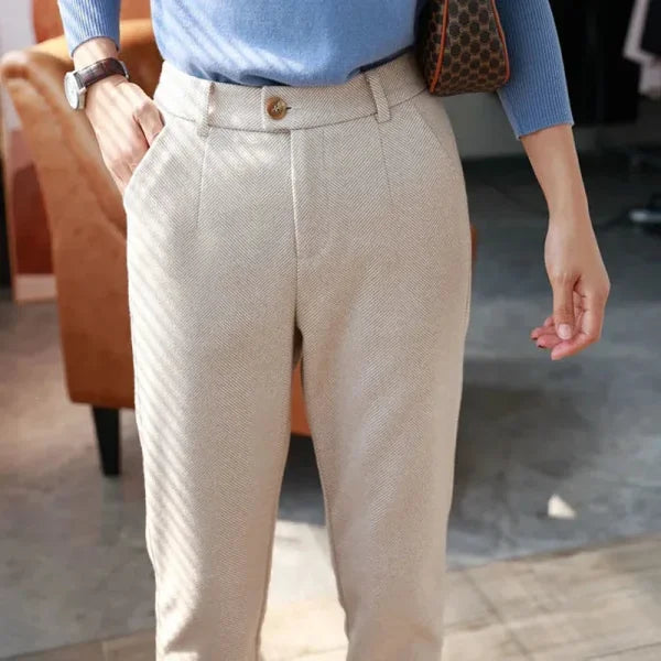 Women's Woolen Harem Pants - High Waisted Casual Pencil Trousers for Office & Autumn Winter - Himpall