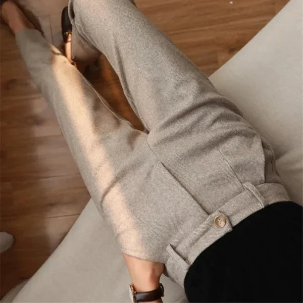 Women's Woolen Harem Pants - High Waisted Casual Pencil Trousers for Office & Autumn Winter - Himpall