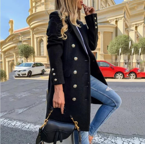 Women’s Woolen Lapel Double-Breasted Fashion Casual Trench Coat - Himpall