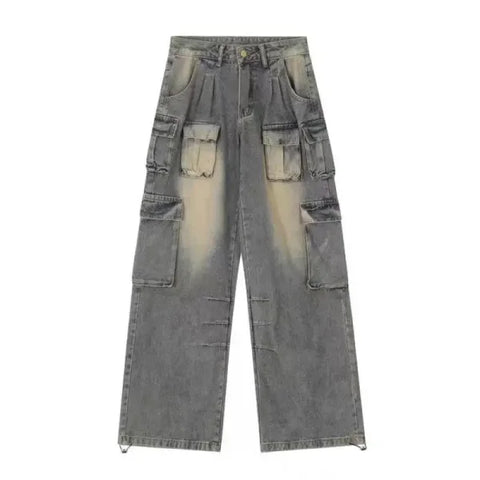 Women's Y2K Wide-Leg Cargo Jeans - Multi-Pocket Oversized Streetwear - Himpall