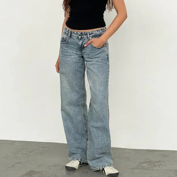 Women’s Y2K Wide Leg Denim Pants – Vintage Baggy Low Waist Boyfriend Jeans - Himpall