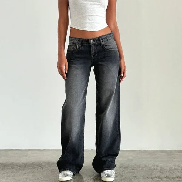 Women’s Y2K Wide Leg Denim Pants – Vintage Baggy Low Waist Boyfriend Jeans - Himpall