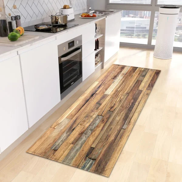 Wood Grain Kitchen Rug - Custom Anti-Slip Doormat for Bedroom & Living Room