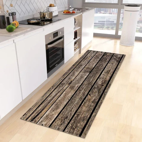 Wood Grain Kitchen Rug - Custom Anti-Slip Doormat for Bedroom & Living Room