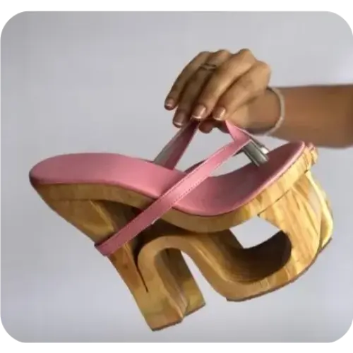 Wooden Heel Flip Flop Slippers Pink Leather Runway 2025 Round Toe New Arrivals Block Heel Dress Sandals Handmade Shoes