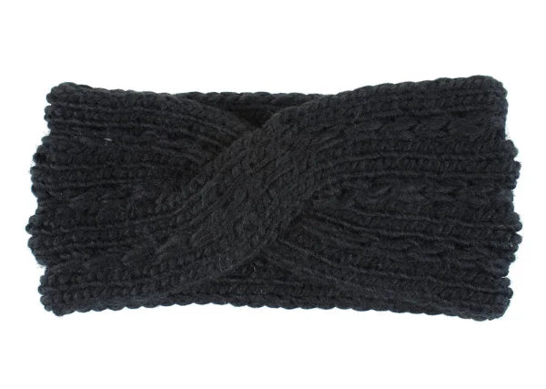 Acrylic Thick Wool Knitted Headband Diagonally Crossed Hair Accessories For Women - Black