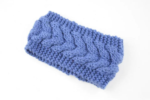 Acrylic Thick Wool Knitted Headband Diagonally Crossed Hair Accessories For Women - Blue