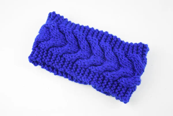 Acrylic Thick Wool Knitted Headband Diagonally Crossed Hair Accessories For Women - Dark Blue
