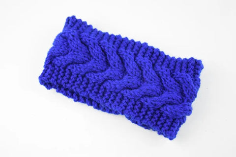 Acrylic Thick Wool Knitted Headband Diagonally Crossed Hair Accessories For Women - Dark Blue